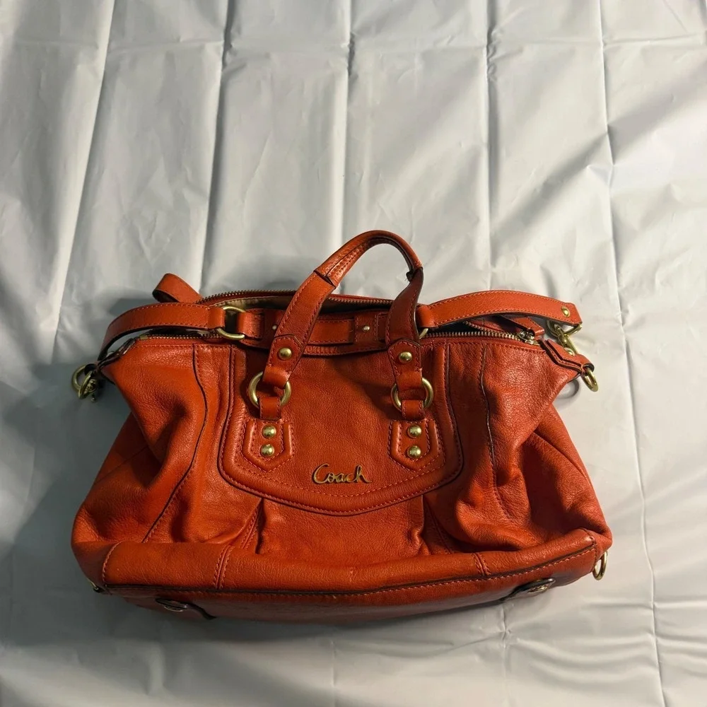 Coach Womens Kristin Sage Satchel Bag F19247 Orange Pebbled Leather Large Boho